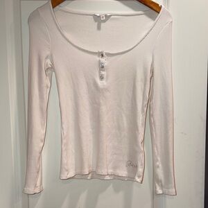 Guess Cream Long Sleeve Henley Top